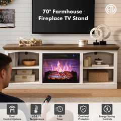 TV Stand with Electric Flame Insert in Barnwood Finish
