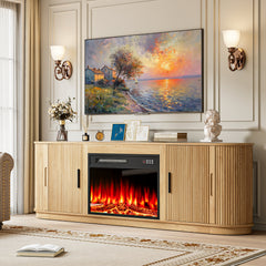 TV Stand with Electric Heater, 70 in W, Natural MDF