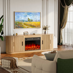 TV Stand with Electric Heater, 70 in W, Natural MDF