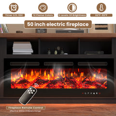 TV Stand with Electric Heater and Flame Display in Oak, Gray and Black
