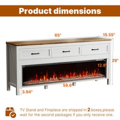TV Stand with Electric Insert, 3 Drawers, White