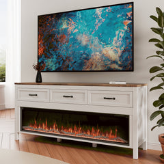TV Stand with Electric Insert, 3 Drawers, White