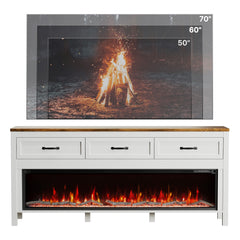 TV Stand with Electric Insert, 3 Drawers, White