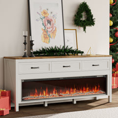 TV Stand with Electric Insert, 3 Drawers, White