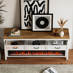 TV Stand with Electric Insert, 3 Drawers, White