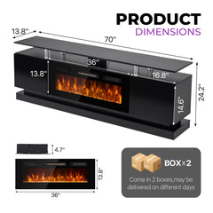 TV Stand with Fireplace, 70 Inch, Black Manufactured Wood