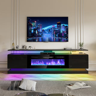 TV Stand with Fireplace, 70 Inch, Black Manufactured Wood