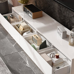 TV Stand with Four Drawers and LED Lighting in White