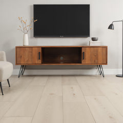 TV Stand with Iron Hairpin Legs, Reclaimed Wood in Brown
