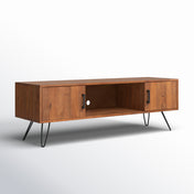 TV Stand with Iron Hairpin Legs, Reclaimed Wood in Brown
