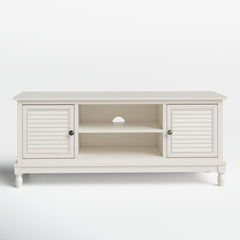 TV Stand with Louvered Doors in Distressed White
