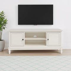 TV Stand with Louvered Doors in Distressed White