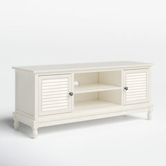 TV Stand with Louvered Doors in Distressed White