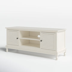 TV Stand with Louvered Doors in Distressed White