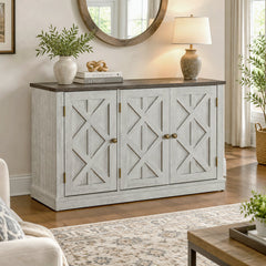 TV Stand with Paneled Cabinet Doors in Manufactured Wood