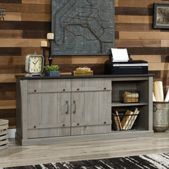 TV Stand with Sliding Barn Doors in Mystic Oak