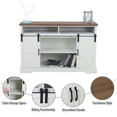 TV Stand with Sliding Barn Doors, Sound Bar Shelf, Manufactured Wood