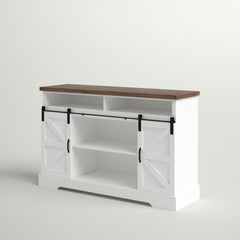 TV Stand with Sliding Barn Doors, Sound Bar Shelf, Manufactured Wood
