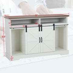 TV Stand with Sliding Barn Doors, Sound Bar Shelf, Manufactured Wood
