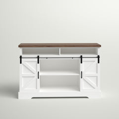 TV Stand with Sliding Barn Doors, Sound Bar Shelf, Manufactured Wood