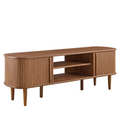 TV Stand with Sliding Doors and Tapered Legs in Walnut