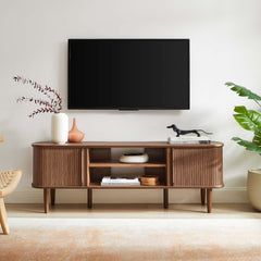 TV Stand with Sliding Doors and Tapered Legs in Walnut