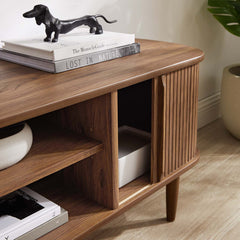 TV Stand with Sliding Doors and Tapered Legs in Walnut
