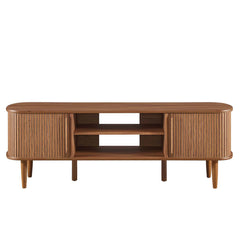 TV Stand with Sliding Doors and Tapered Legs in Walnut