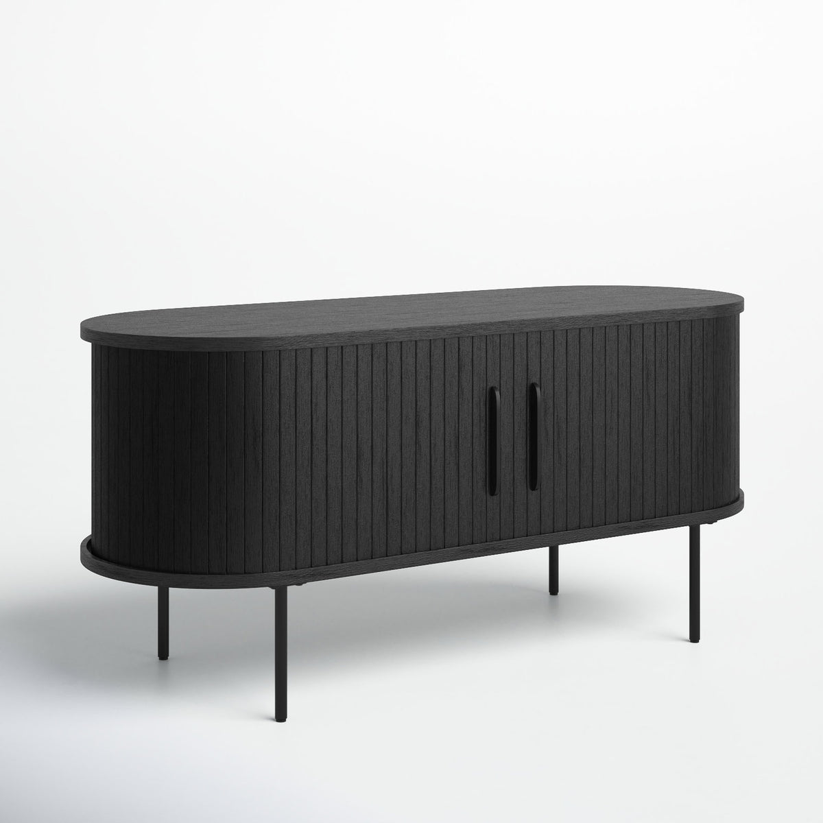 TV Stand with Sliding Doors, Solid and Engineered Wood in Black Oak