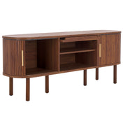 TV Stand with Sliding Tambour Doors and Glass Door, Walnut