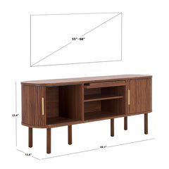 TV Stand with Sliding Tambour Doors and Glass Door, Walnut
