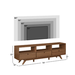 TV Stand with Three Open Cubbies and Faux Drawer Fronts in Mocha