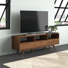 TV Stand with Three Open Cubbies and Faux Drawer Fronts in Mocha
