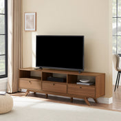 TV Stand with Three Open Cubbies and Faux Drawer Fronts in Mocha