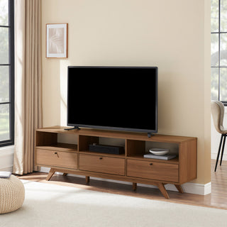TV Stand with Three Open Cubbies and Faux Drawer Fronts in Mocha