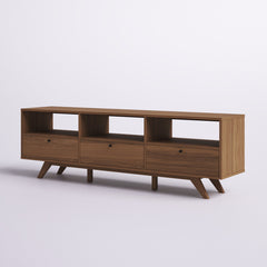 TV Stand with Three Open Cubbies and Faux Drawer Fronts in Mocha