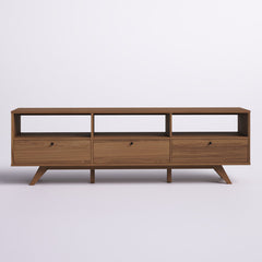 TV Stand with Three Open Cubbies and Faux Drawer Fronts in Mocha