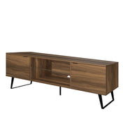 TV Stand with Two Cabinets, 71 Inch Wide, Brown Wood