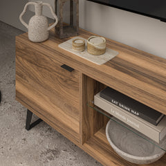 TV Stand with Two Cabinets, 71 Inch Wide, Brown Wood
