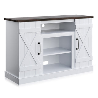 TV Stand with Two Cabinets in White Manufactured Wood