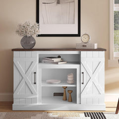 TV Stand with Two Cabinets in White Manufactured Wood