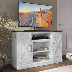 TV Stand with Two Cabinets in White Manufactured Wood