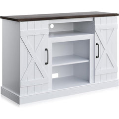 TV Stand with Two Cabinets in White Manufactured Wood