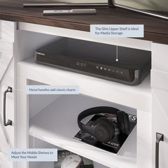 TV Stand with Two Cabinets in White Manufactured Wood