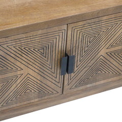 TV Stand with Two Doors and Two Open Shelves in Brown Solid Wood