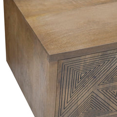 TV Stand with Two Doors and Two Open Shelves in Brown Solid Wood