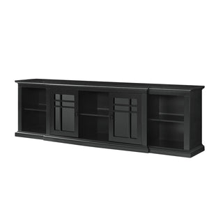 TV Stand with Two Glass Door Cabinets in Black Engineered Wood