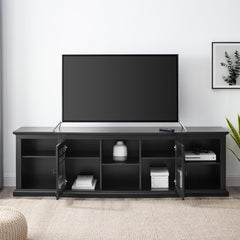 TV Stand with Two Glass Door Cabinets in Black Engineered Wood