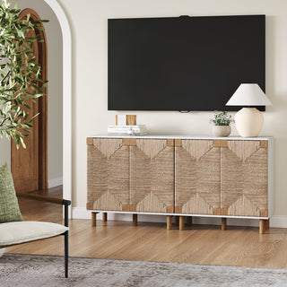 TV Stand with Two Seagrass Cabinet Doors in Rubberwood