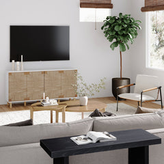 TV Stand with Two Seagrass Cabinet Doors in Rubberwood